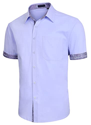 Enlision Chemises pour Hommes Habillées Manches Courtes Chemise Casual Regular Fit Chemises Formal Business Chemise Clair Violet L