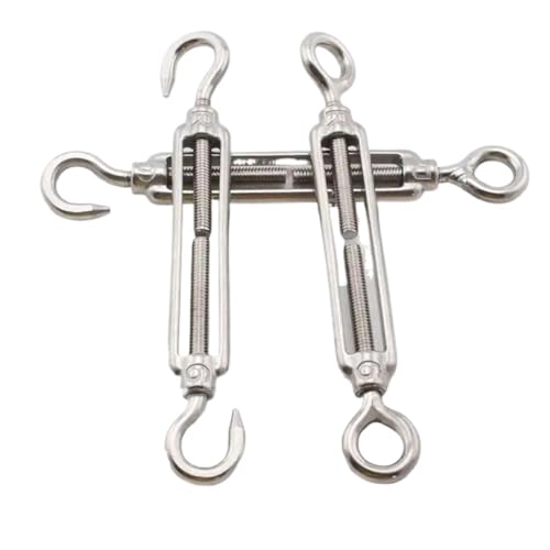 Tensor para cable tipo turnbuckle, 1 pieza M5 de acero inoxidable 304, gancho y ojo ajustables para cadena y cables miniatura 3