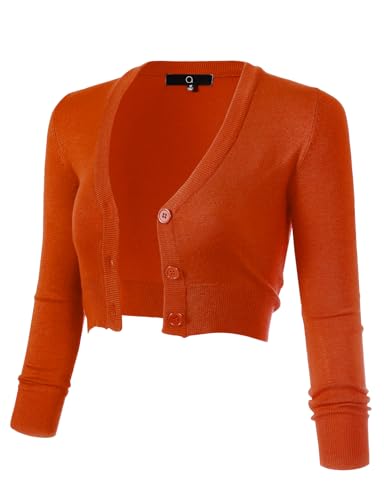Image of Allsense Women's Cropped Bolero Shrug Cardigan | 3 /4 Sleeve, Button Down, Lightweight Knit Sweater