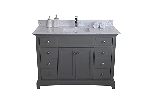Montary 49\"x 22\" Bathroom Vanity Top Lightning White Engineered Marble Stone 1 Pre-Drilled Hole Vanity Top with Undermount Ceramic Sink and Backsplash (Not Included Faucet)