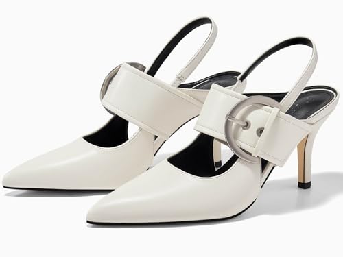 Image of Coutgo Womens Slingback Pumps Closed Pointed Toe High Heels Belt Buckle Strap Dressy Work Shoes