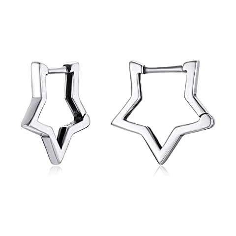 Star Square Heart Geometric Hoop Earrings 925 Sterling Silver Minimalist Huggie Earrings for Women Girls Jewelry Gifts (star hoop earrings) Cover