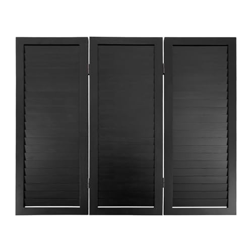 3 Panel Room Divider Screen Freestanding Folding Paulownia Wooden Short Screen 35.4 W X 31.9 H Shutter Style Decorative Divider for Small Room Office Bedroom Study Dressing Room (Black)