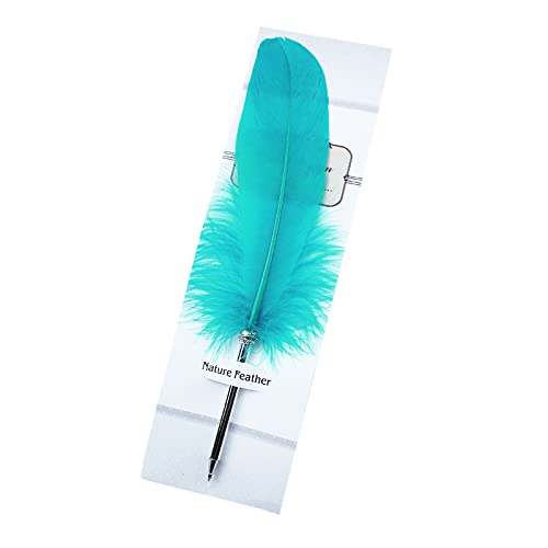 Feather Ballpoint Pens Black Ink Natural Feather Quill Ballpoint Pen for Kids School Writing,Signatures, Luxury Hand Writing Stationery Pen (Peacock Blue) — image 1
