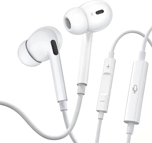Bivvclaz Écouteurs intra-auriculaires pour iPhone 14 - HiFi audio stéréo avec microphone et contrôle du volume - Compatible avec iPhone 14/14 Pro/Pro Max/13/12/SE/X/11/8/7 Plus/XR/XS/iPad (blanc)