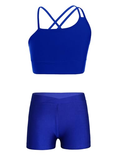 Kids Girls 2 Piece Dance Outfits Gymnastics Crop Top with Booty Shorts Sport Tracksuit Swimsuit Clothing