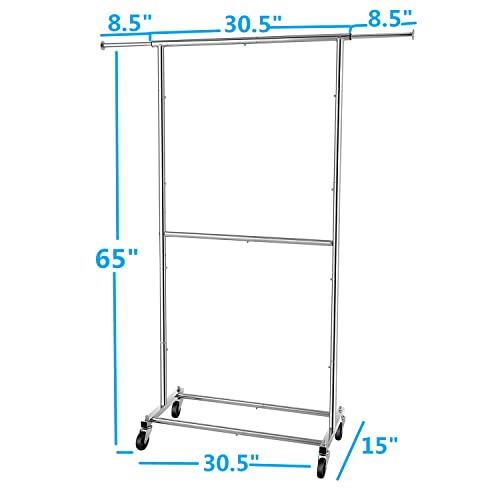 Simple, Fashion, Double Clothes Rail, Wheeled Organizer for Hanging Clothes, Chrome