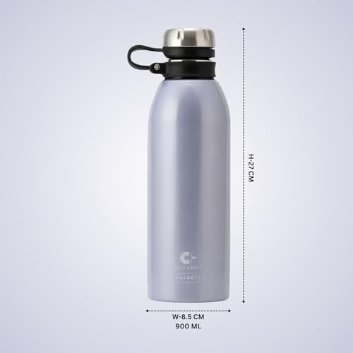 Image of CLAY CRAFT VACBOTT Charlie Double Walled 24 Hours Hot and Cold Water Bottle-900ML, 2-Piece(Sky Blue) Leak Proof|Easy to Carry|Gym Bottle|Home|Kitchen|Hiking|Travel Bottle|BIS Certified|Made in India