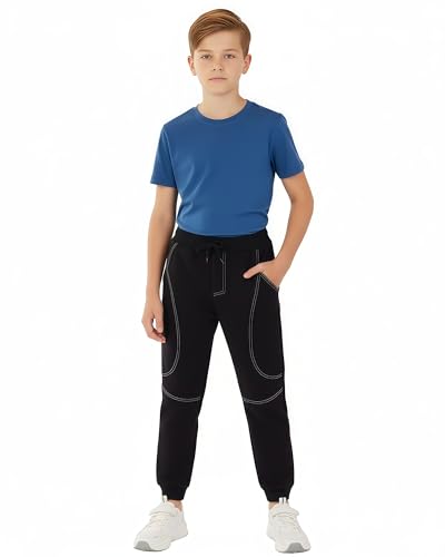 Boys Fleece Joggers Sweatpants, Fashion Soft Kids Active Basic Sweat Pants with Pocket & Drawstring Size 4-122