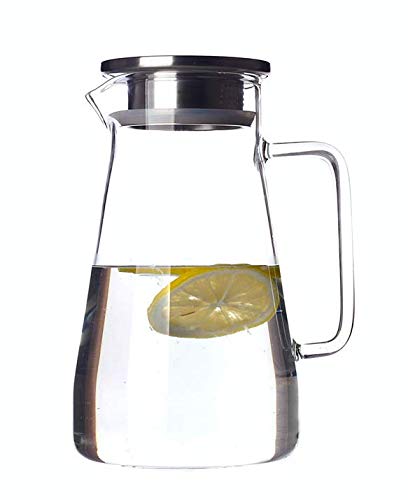 HOMIES INTERNATIONAL Glass High Temperature Resistant Water Jug Dispenser/Decanter with Steel Lid, 1400ml
