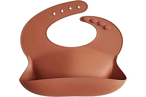 Image of mushie Silicone Baby Bib | Adjustable Fit Waterproof Bibs (Clay)