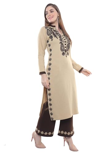 Image of Rosary Women's Woolen Winter Embroidered Kurta with Palazzo | Warm Ethnic Suit Set - 2 Piece Outfit