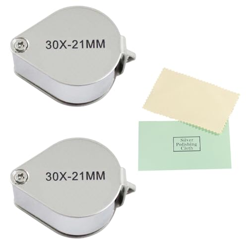 NIYATA - Lupa de plata de alta potencia, 30 x y 20 x lupa de bolsillo, plegable, lupa portátil, antigüedades, lupa relojera y 2 paños de pulido, para la evaluación de joyas