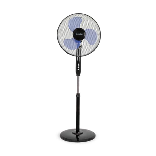 UNIVERSALBLUE | Ventilador de Pie Negro | Potencia 45W | 3 Velocidades | Altura Ajustable | Modo Oscilante | 125 cm | Control Mecánico