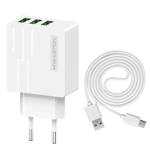 H'MASTON Carregador Turbo USB Charger Carregadores De Celular com 3 USB Entrada 30w com 1 Metro Cabo (Y42-1-V8)