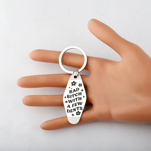 CENWA Funny Sarcastic Keychain Bad Bitch With a Few Dents Keychain Sassy Keychains (BAD BITCH k)3