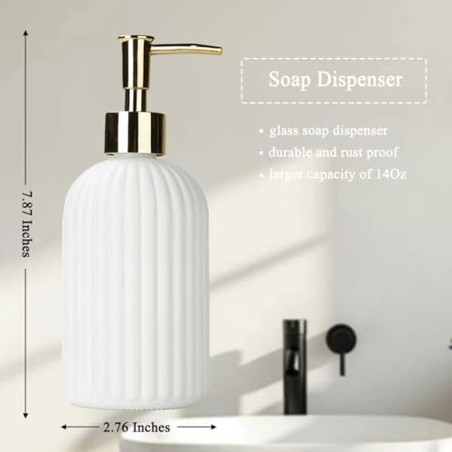 Image of Soap Dispenser 14Oz White Glass Hand Soap Dispenser for Kitchen Countertop
