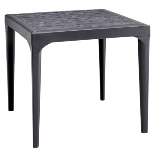 Tomaino - Table de jardin en plastique, carrée pour l'extérieur, effet bois, 4 places, balcon, bar, restaurant - 80 x 80 x 74 h cm (Noir)