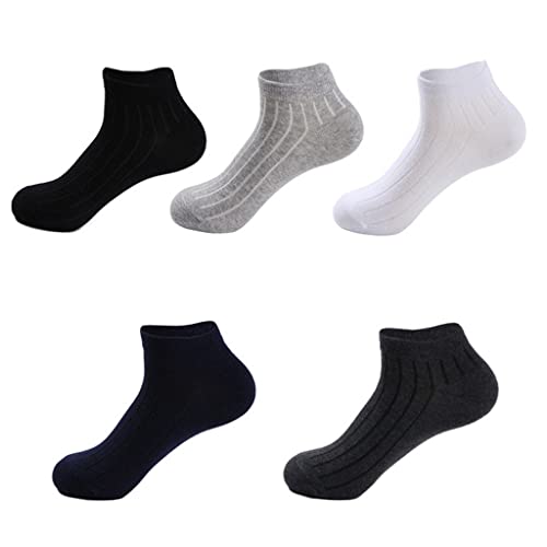 Casual Men's Breathable Socks for Men Cotton Sneaker Socks Quick Drying Black Short Sock5 Pair (Color : A, Size : One Size) (A One Size)