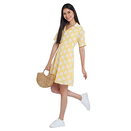 Image of Zink London Women's Yellow A-Line Short Dress