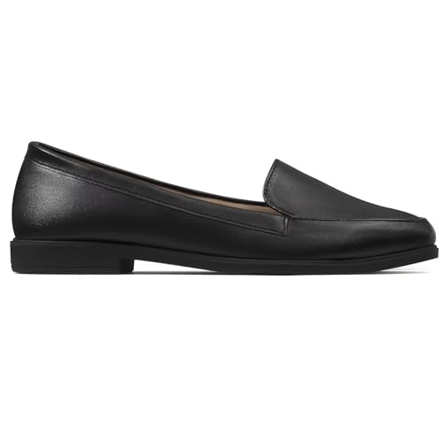 Image of MUSSHOE Women's Loafer Slip-on Flats for Women Dressy Comfortable Loafers for Women Black Pu