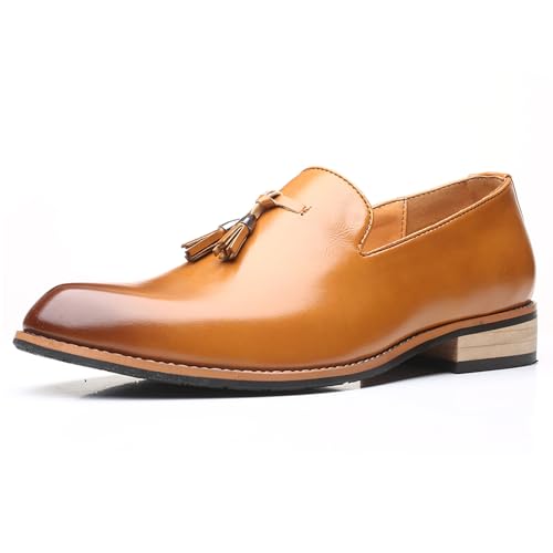 Men's Leather Slip On Tassel Loafers Classic Casual Non-Slip Low Heel Dress Shoes Formal Business Work Wedding Penny Loafers2