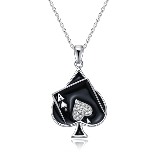Ace Poker Necklace for Women 925 Sterling Silver Ace of Spades/Hearts/Queen Pendant Necklace Playing Card Jewelry Gifts