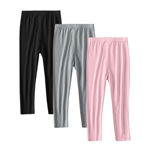 3-Pack Toddler Girls Leggings Basic Solid School Uniform Pants Casual Stretchy Soft Madal Tights for 2-13 Years