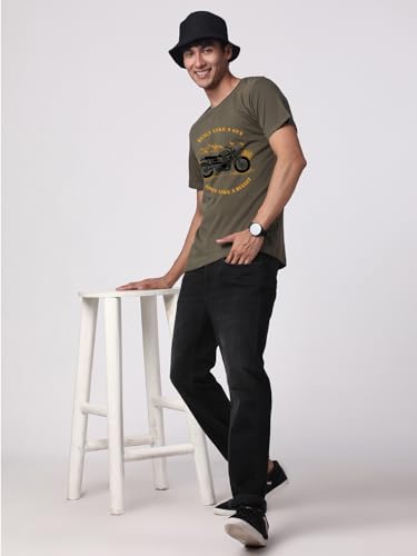 Image of ADRO Men's Royal Bike Design Printed 100% Cotton T-Shirt - Regular Fit, Printed T-Shirts for Men