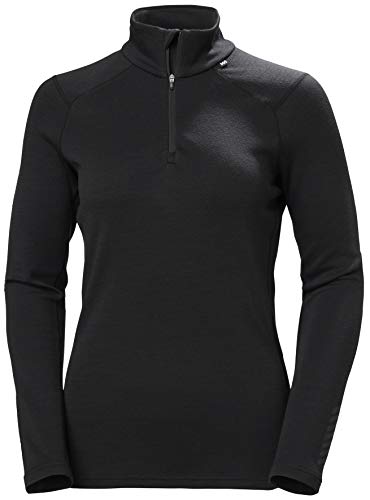 Helly Hansen Damen Merino Midweight 1/2 Zip Base Layer Top Langarm T Shirt, Schwarz, S EU