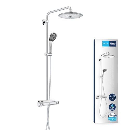 GROHE Colonne de douche mitigeur thermostatique Vitalio Joy 260, 50% d'économie d'eau et d'énergie, tablette incluse, tête de...