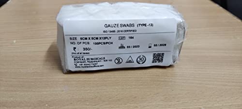 Image of Non-Sterile Absorbent Cotton Gauze Swab for Wound Dressing /First Aid /Home | Type 13 (5cm x 5cm x 12ply)