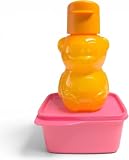 Tupperware EcoEasy butelka do picia dla dzieci, 350 ml, niedźwiedź pomarańczowy, z klapką i napisem "Signoraware", 500 ml, różowa, szczelna, zestaw 2 sztuk, nie zawiera BPA, do przedszkola, szkoły i