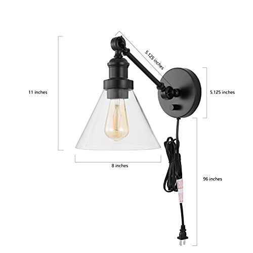 Image of JONATHAN Y 8 inch Oil Rubbed Bronze Adjustable LED Wall Sconce, Plug-in Wall Lamp with Dimmer Switch, Clear Glass Shade for Bedroom Living Room Kitchen, LED Bulb Included JYL7575A