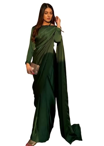 Image of FABIAN FASHION Women's Solid Japan Satin Silk Saree With Unstitched Blouse Piece for Wedding Saree
