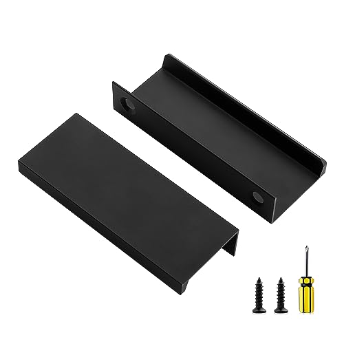 Image of Ravinte 3 Pack Finger Pulls for Cabinets 80mm /3.15 inch Length Black Edge Pulls | 64mm /2.52 inch Hole Center Concealed Handles, Tab Handle Profile, Minimal Look, For Kitchen Drawers Tab Handle