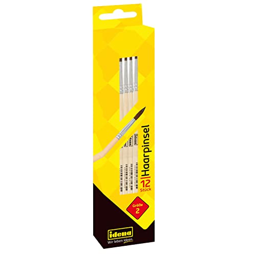 Idena 90087 Hair Brush, Size 2, with Unpainted Wooden Handle, Set of 12, Painting Brushes for School Children Hobby Artists - Image 3
