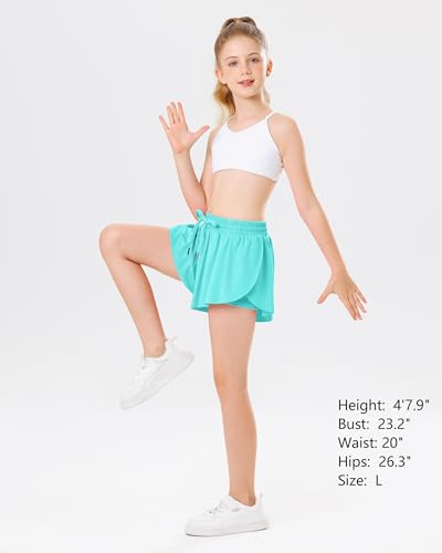 Image of Stelle Girls Flowy Shorts with Pockets Athletic Running Skirt High Waist Butterfly 2 in 1 Sports Short 5-16 Years
