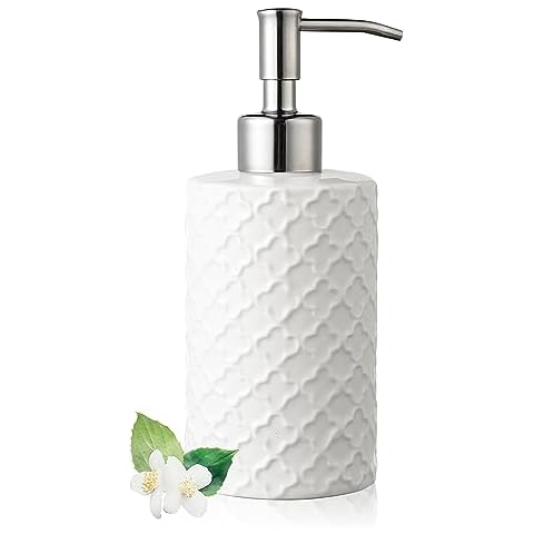 Ceramic Soap Dispenser with Pump, Hand and Liquid Soap Dispenser Rust Proof, Hand Soap Dispenser for Bathroom and Kitchen, White Cover