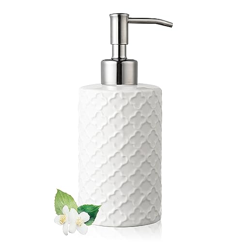 Ceramic Soap Dispenser with Pump Hand and Liquid Soap Dispenser Rust Proof for Bathroom and Kitchen White
