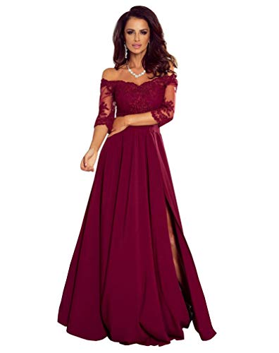 Sukleet Women's Short Sleeves Lace Applique Mother of The Bride Dresses Long Formal Evening Gowns with Slit