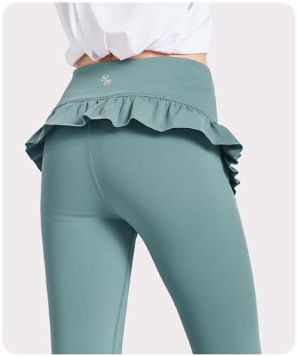 Girls Leggings with Cute Ruffle Hem High-Waist Yoga Leggings Dance Workout Pants Soft Comfort Tights 4-16Y4