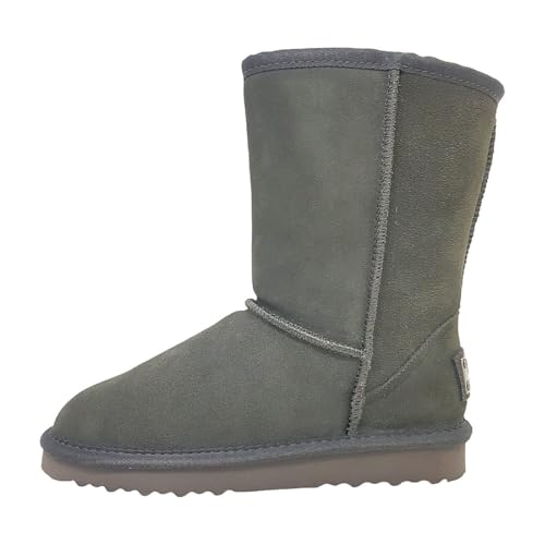OOG Boots Damen Lederboots, Bow, echtes Leder, warme und Fell gefütterte Winterschuhe, rutschfeste, flache und bequeme Schneestiefel (Grey, EU Schuhgrößensystem, Erwachsene, Damen, Numerisch, M, 38)