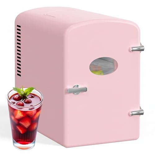 Image of Simple Deluxe 6L /9 Can Mini Fridge with Viewing Window, Portable Cooler & Warmer Cosmetic Fridge, Suitable for Skincare Products, Beverages, and Food, Pink