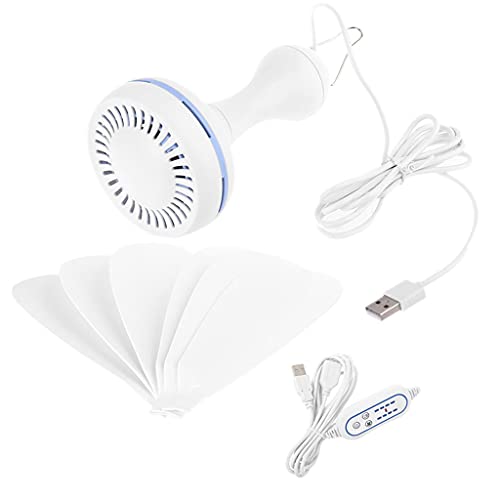 DLUKENY Ventilador de techo portátil con temporizador de 8 horas, 4 velocidades, USB, para camping, al aire libre, cama, escuela, dormitorio y más