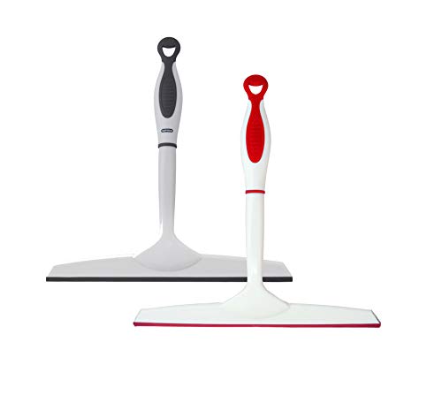 Image of Superio Rubber Squeegee, 2 Pack, Streak Free All Purpose Window Squeegee, Comfort Grip Handle and Hanging Hook (Grey- Red, 10 Inch- 2 Pack)