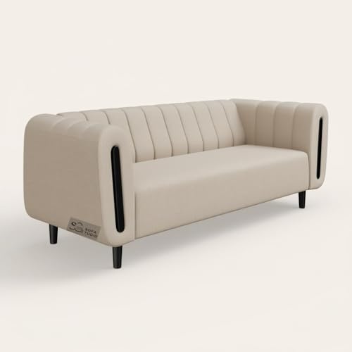 Image of Chesterfield Velvet Upholstery 3-Seater with Armchair and Footrest, Design in 3+1+Footrest Sofa for Living Room, Bedroom, Hallways (Beige Wood)