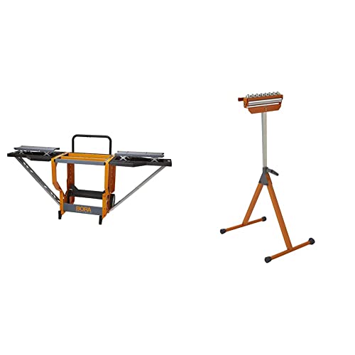 Bora Portamate PM-8000 Miter Saw Stand Work Station with Folding Wings and BORA Portamate PM-5093 Tri Function Pedestal Roller