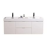Kubebath Bliss 60' Double Sink High Gloss White Wall Mount Floating Modern Bathroom Vanity