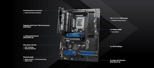 Image of ASRock B860 Challenger WiFi ATX Motherboard, Supports Intel Core Ultra Processors (Series 2, LGA1851), DDR5 8666+ (OC), PCIe 5.0, WiFi 7, 2.5G LAN, Dr.MOS